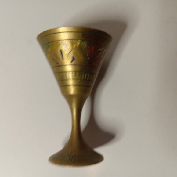 Set of 2 Vintage Etched Brass  Goblet Chalice Cups  2.5 in - Picture 2 of 12